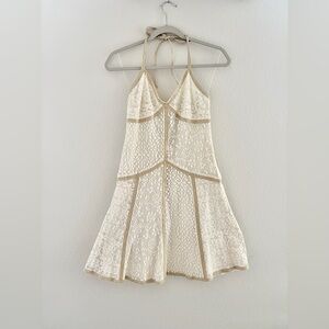 Laundry by Shelli Segal Lace Halter Mini Dress Cream Fit Flare Coquette Size 0
